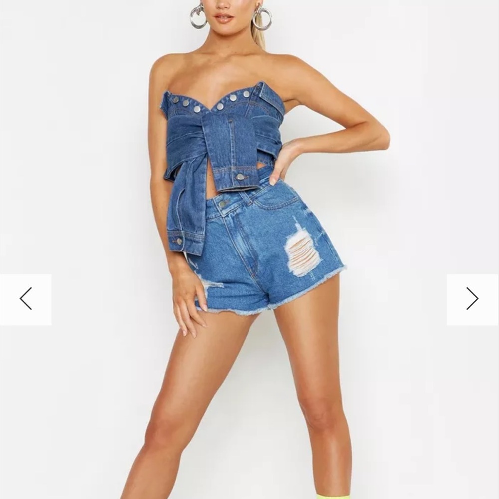 Tie sleeve denim top